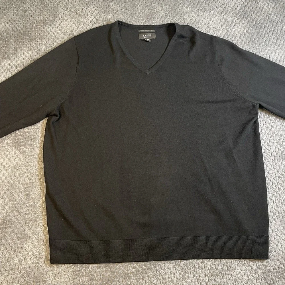 Nordstrom Men Shop Sweater Men's Size XXL Black 100% Italian Merino Wool Classic